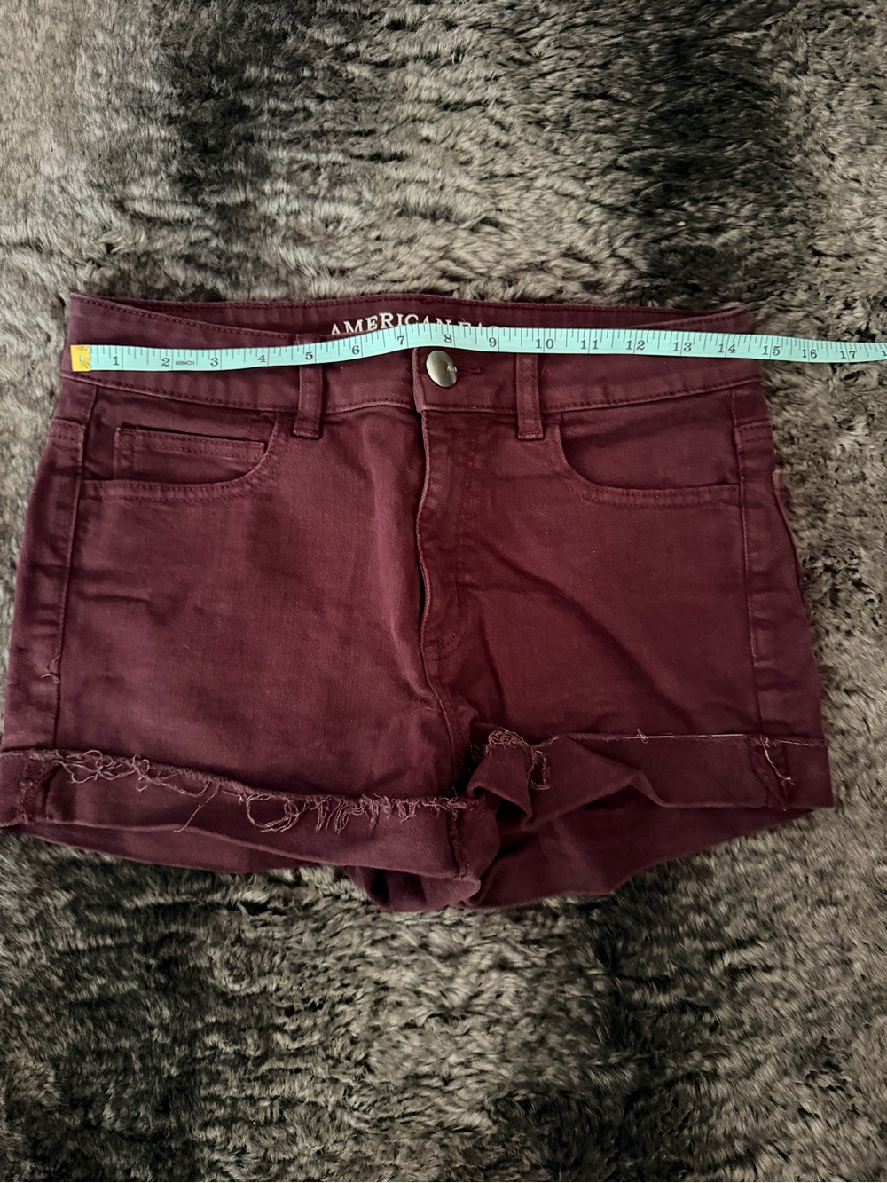American Eagle Outfitters Burgundy Frayed Hem Denim Shorts